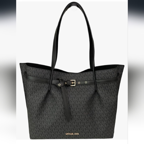 Michael Kors Emilia Large Logo Tote Bag in Signature Black NWT - Picture 1 of 15